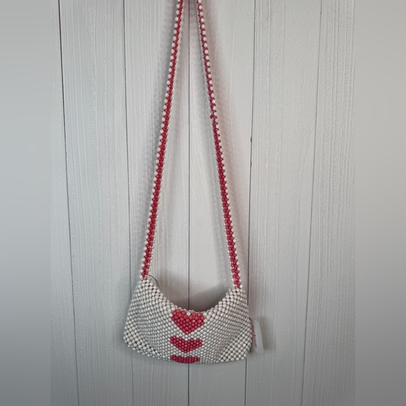 Isaac Mizrahi Beaded Heart Pattern Valentines Day Tote Purse Bag - Picture 5 of 8